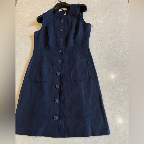 Tory Burch Sleeveless Linen Dress In Navy Size 6 - Picture 7 of 12